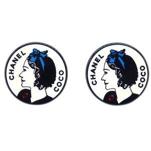 Chanel Button Earrings Clip-On Black